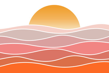 Sunset landscape vector illustration.