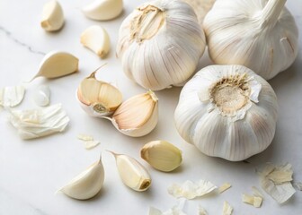 Fototapeta premium Minimalism in food photography: close-up garlic on a white background. 