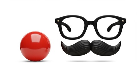 April Fool's Day Joke: Clown Nose, Glasses, and Mustache - A playful 3D of a clown nose, glasses, and mustache, symbolizing humor, fun, pranks, disguise, and April Fool's Day