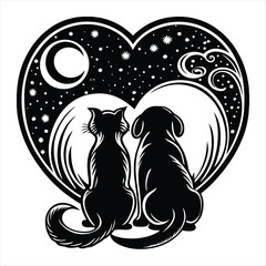 cat and dog silhouette vector style