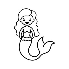 Cute Mermaid Coloring Page Line Art Illustration