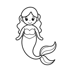 Cute Mermaid Coloring Page Line Art Illustration