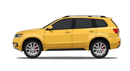 Obraz premium A vector illustration of a modern yellow car SUV, side view, with black trim and silver alloy wheels. Isolated on white background. Perfect for automotive concepts and transportation themes.