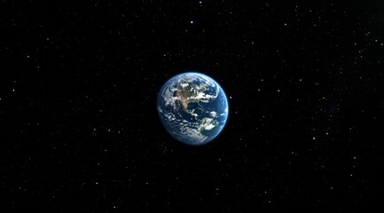 Fototapeta premium Vibrant dark cosmic background with blue gradient showcasing Earth and radiant starlight at center
