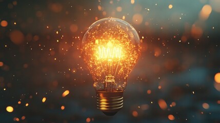 A light bulb with sparks and lights glowing in the background, symbolizing innovation and creativity. The background is blurred to emphasize the focus on idea creation.