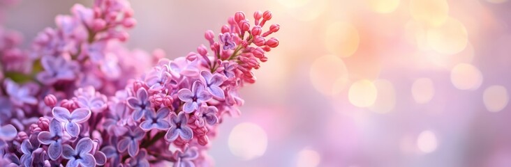 Obraz premium Vibrant Lilac Flowers in Spring Banner with Soft Blurred Pastel Background Creating Delicate Floral Atmosphere