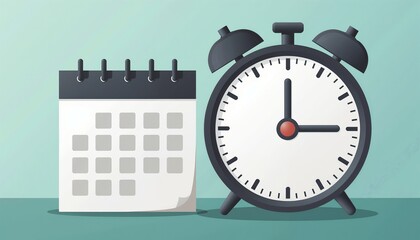 Vector illustration of a calendar and alarm clock on a minimalistic background