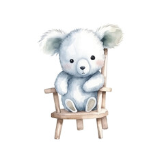 koala sitting on chair cute watercolors illustration on white background