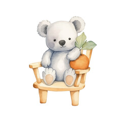koala sitting on chair cute watercolors illustration on white background
