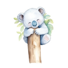 koala stretching cute watercolors illustration on white background