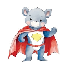 koala super hero cute watercolors illustration on white background