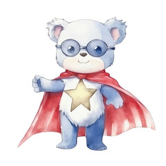 Naklejka premium koala super hero cute watercolors illustration on white background
