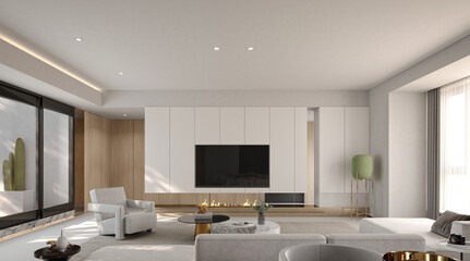 3d render elegant home interior living room dining space