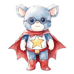 koala super hero cute watercolors illustration on white background