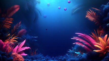 Obraz premium Vibrant Underwater Scene With Neon Coral And Palm Fronds