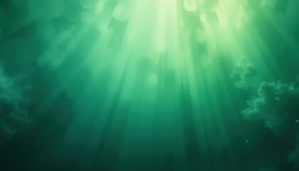 Obraz premium Sublime Underwater Scene Emerald to Mint Green Gradient, Sunbeams Illuminate Mysterious Depths