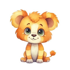 lion sitting cute watercolors illustration on white background