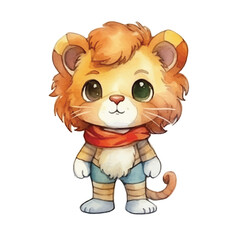 lion super hero cute watercolors illustration on white background