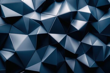 Fototapeta premium Futuristic abstract pattern with metallic blue and gray tones in polygonal shapes and deep shadows creating a high-tech aesthetic