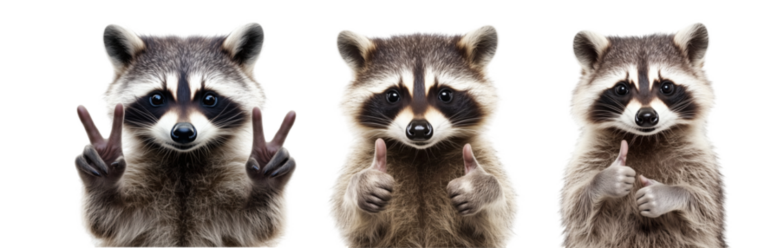 Raccoons with Human-Like Gestures Standing Side by Side on Checkered Background
