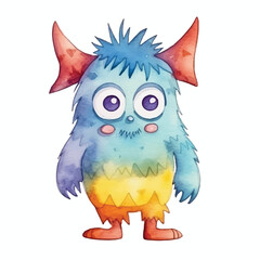 monster kid cartoon illustration cute watercolors illustration on white background