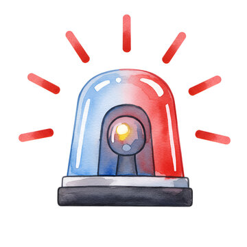 Watercolor Illustration of a Red and Blue Emergency Light