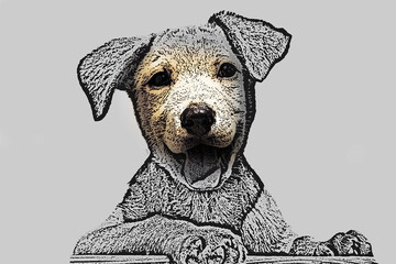 a puppy golden, ears folded, mouth open