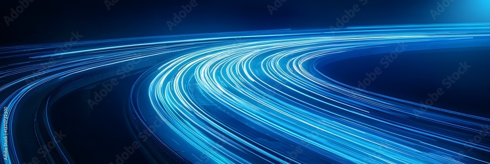 Poster an abstract high speed transportation background featuring blurred lines and luminous blue lights on