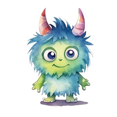 monster cute watercolors illustration on white background
