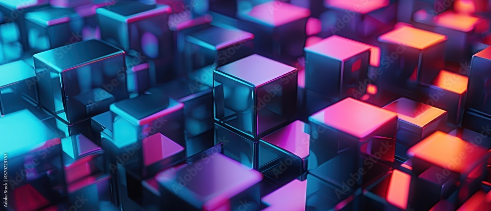 Canvas Prints abstract backgrounds cubes square blue purple orange colors 3d render geometry blocks.