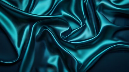 Fototapeta premium Elegant Teal Silk Fabric Draped Background Texture