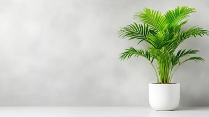 Obraz premium Indoor palm plant on a light grey wall