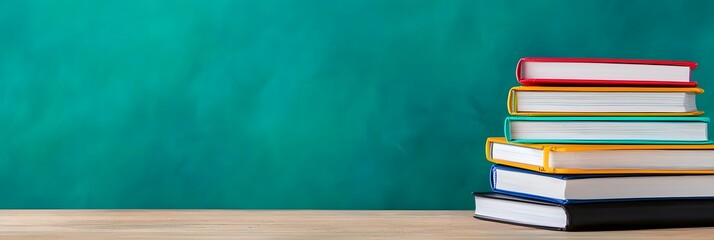 An educational backdrop with textbooks and a chalkboard