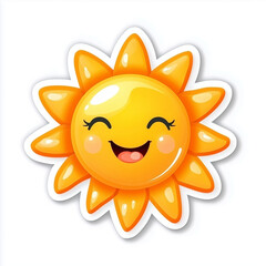 Happy cartoon sun sticker with bright smiling face

