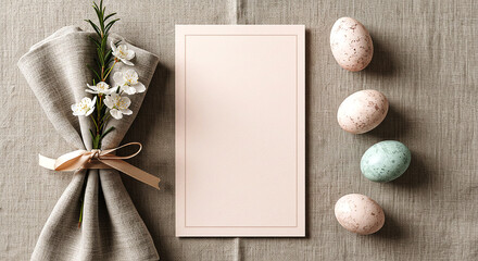 Elegant Easter Table Setting with Eggs and Flowers on Linen  