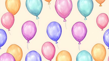 Pastel Watercolor Balloons Pattern Background