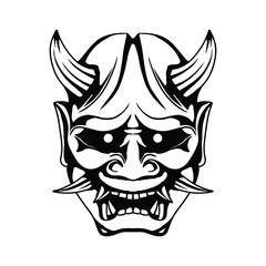 Oni mask Japanese culture monochrome style with horned red mask vector illustration