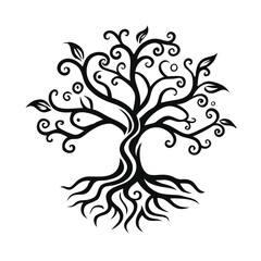 Obraz premium Stylized tree with swirling branches and leaves