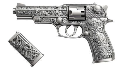 Intricate Silver Handgun png