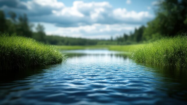 a smart dam regulating water flow in a floodprone region with ecofriendly systems copy space, focus on resilience dynamic, manipulation against a rural backdrop
