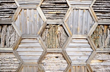 wooden panel in the form of hexagons, background with wood texture 
