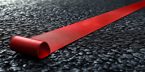 Red ribbon on textured black road background  