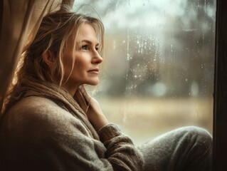 Reflective moment of a woman experiencing perimenopause