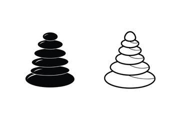 Spa Stones Stacked Black and White Icons, Wellness, Balance, Serenity