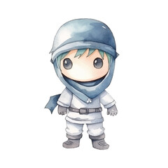 ninja disappear cute watercolors illustration on white background