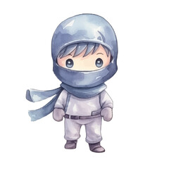 ninja disappear cute watercolors illustration on white background