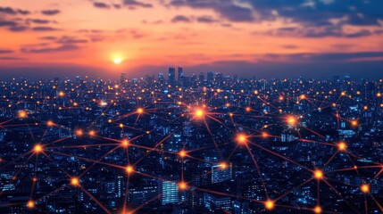 holographic blockchain data streams flowing between skyscrapers close up, focus on innovation futuristic, manipulation in a glowing urban nightscape