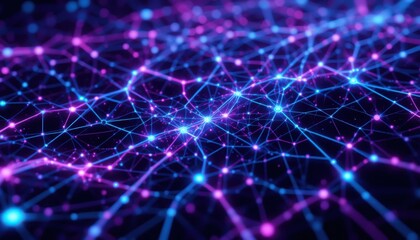 Abstract Futuristic Network Deep Purple and Cyan Luminous Connections