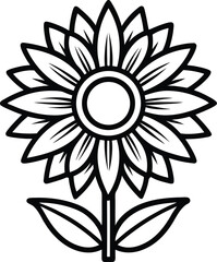 Sunflower black and white outline icon on transparent background