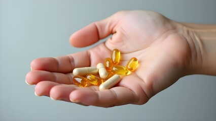 Hand Offering Vitamin Supplements and Medication for Health and Wellness